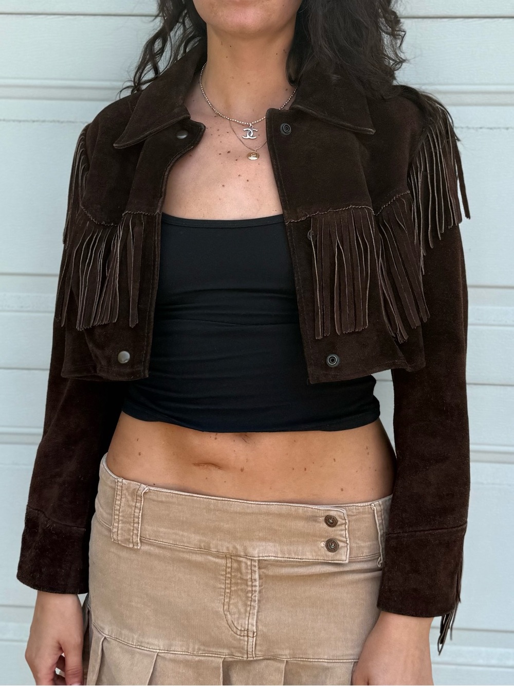 Vintage Fringe Suede Cropped Jacket in Dark Brown Suede Montgomery Ward